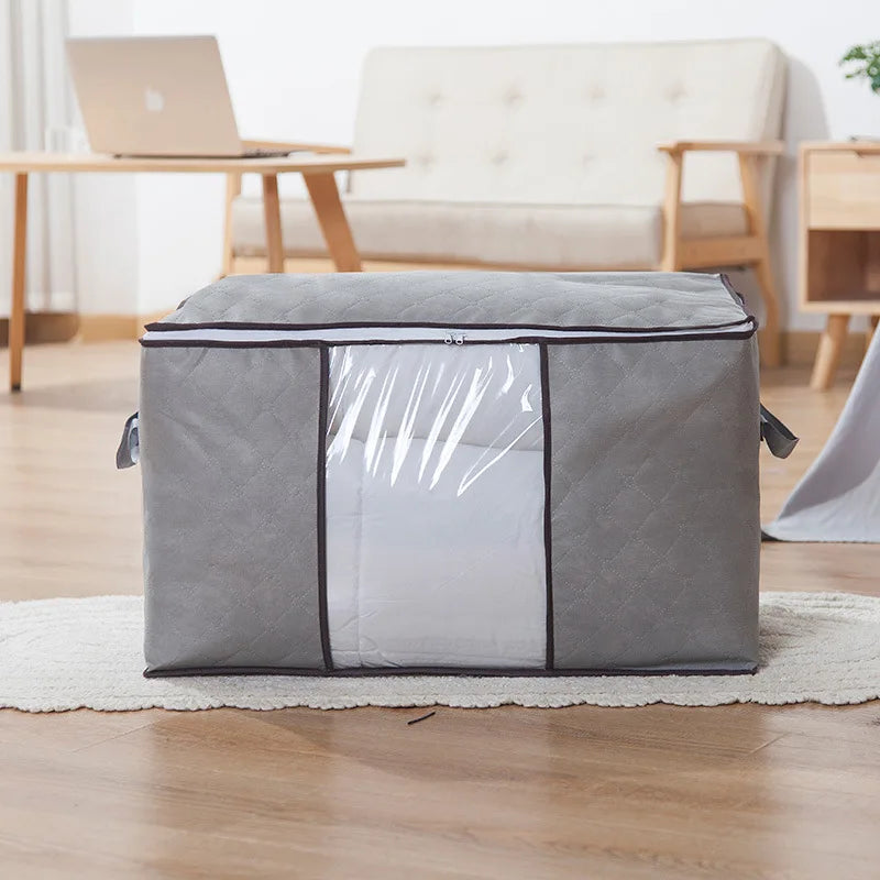 HOMEFISH Large Capacity Foldable Clothes Storage Bag with Reinforced Handle Sturdy Zipper for Blankets Bedding - Organizer Bag