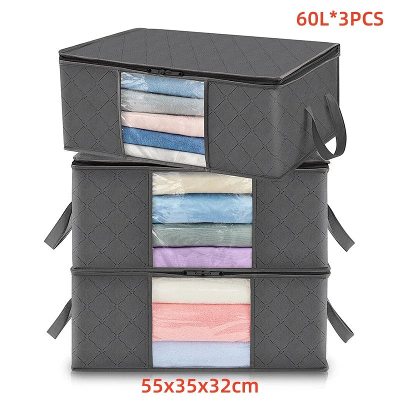 HOMEFISH Large Capacity Foldable Clothes Storage Bag with Reinforced Handle Sturdy Zipper for Blankets Bedding - Organizer Bag