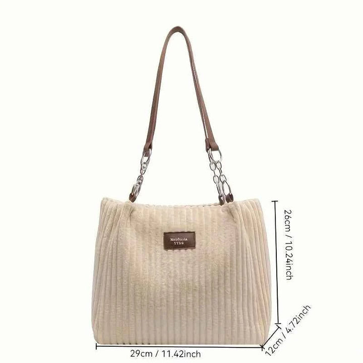 Stylish Soft Corduroy Tote Bag for Women Large Plush Shoulder Bag with Zip Large Capacity Women's Handbag