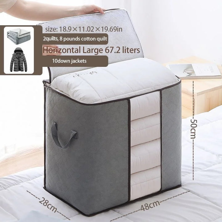 HOMEFISH Large Capacity Foldable Clothes Storage Bag with Reinforced Handle Sturdy Zipper for Blankets Bedding - Organizer Bag