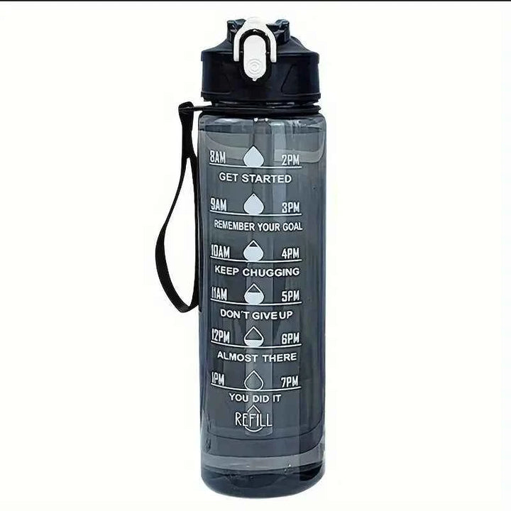 800ml/27oz Large Capacity Sports Water Bottle Leak Proof Plastic Drinking Cup With Time Scale Suitable For Travel Fitness Sports