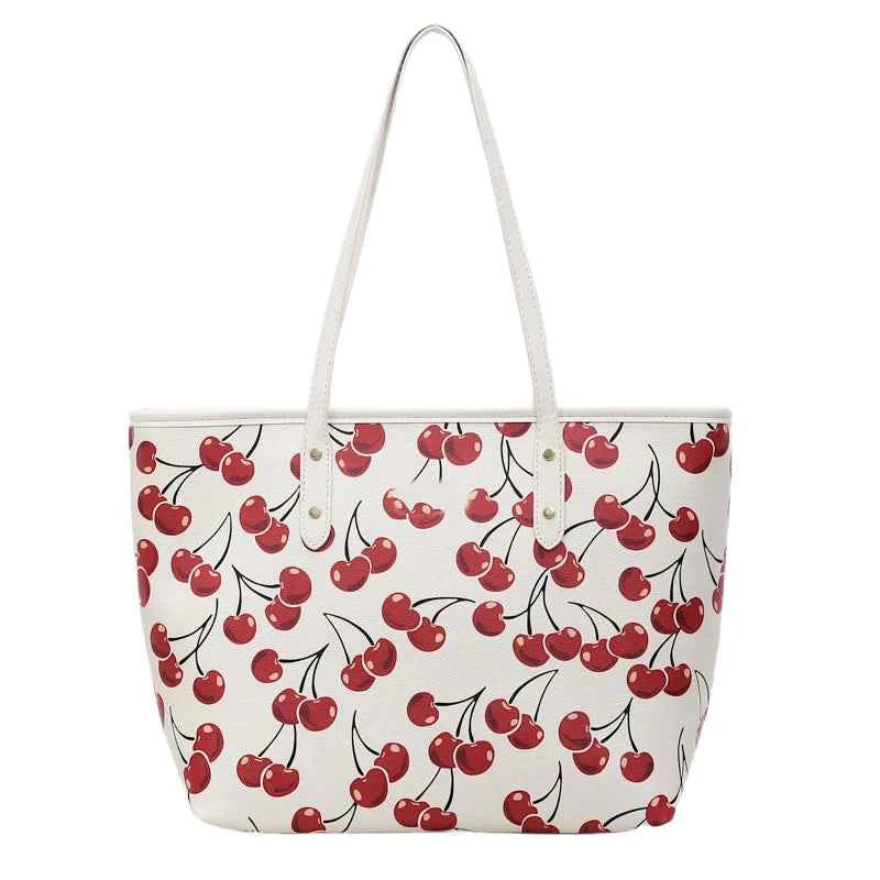 Cute Cherry Strawberry Lemon Print Casual Tote Bag Large Capacity Shopping Bag Aesthetic Handbag Grocery Bag for Women