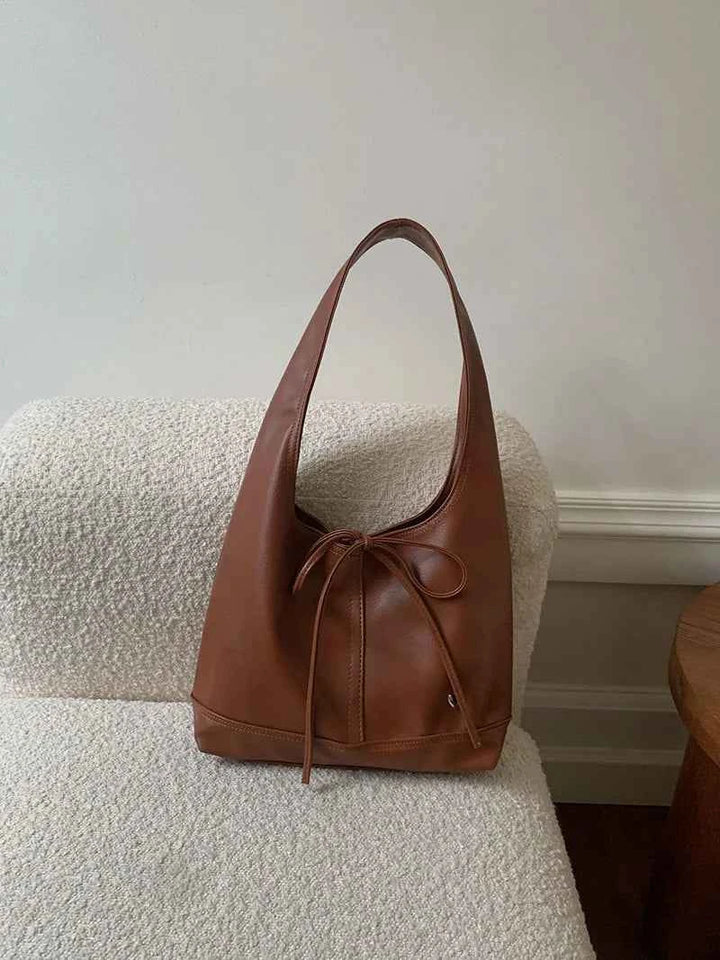 Chic Sweet Simplicity Tote Bag Women Girl Elegant Solid Color Series Bow Shoulder Bag Portable Large Capacity Commuter Bag