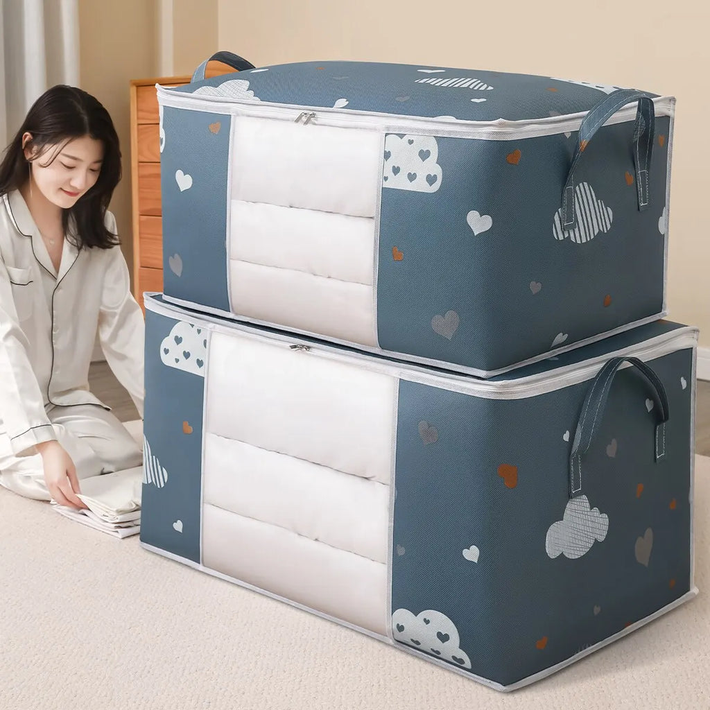 HOMEFISH Large Capacity Foldable Clothes Storage Bag with Reinforced Handle Sturdy Zipper for Blankets Bedding - Organizer Bag