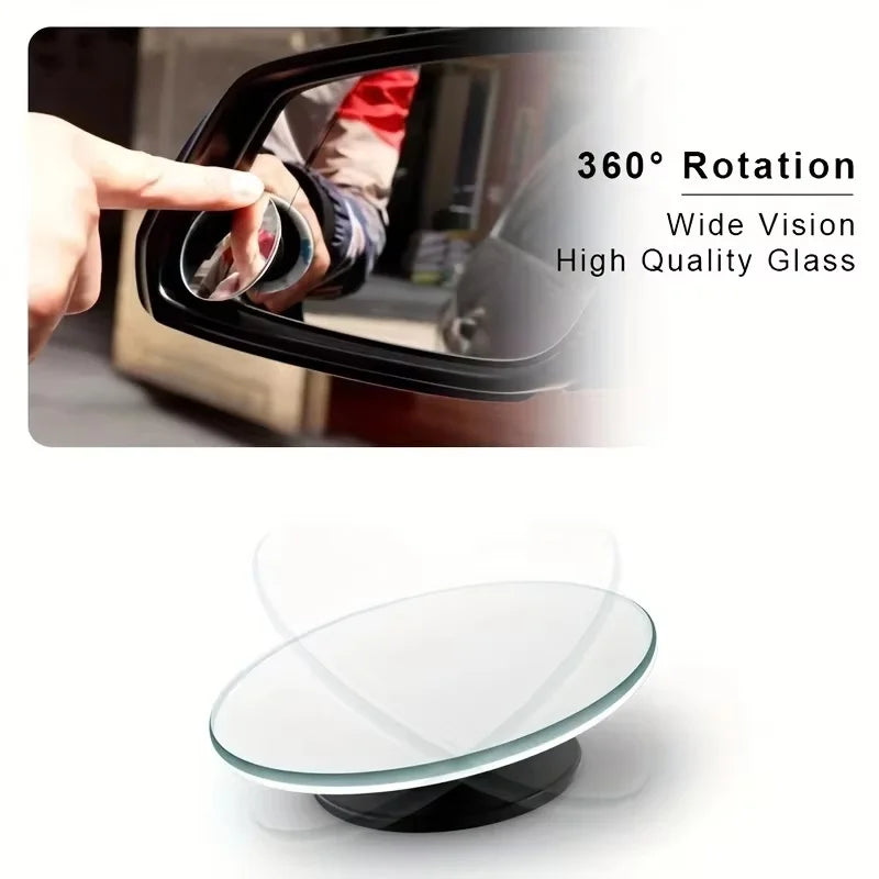 2pcs convex mounted auxiliary rear-view mirror 360 degree rotation wide-angle round frame blind spot accessory