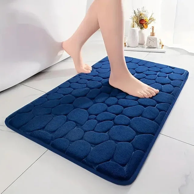 1PC Memory Foam Velvet Carpet Embossed Non-Slip Mat for Bathroom Living Room Cobblestone Floor Home Decorative Rug