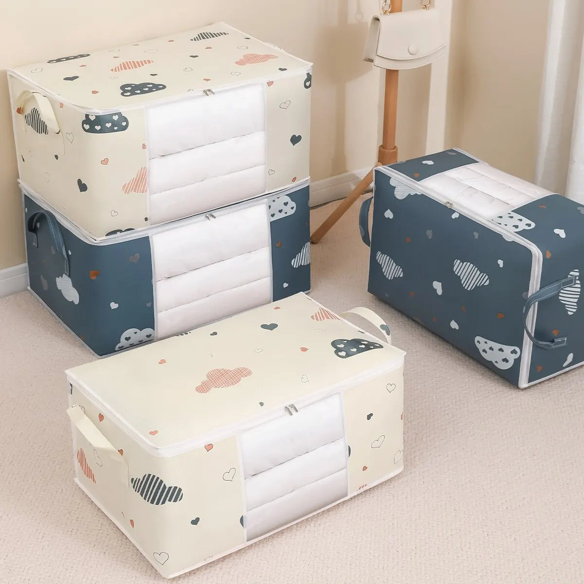 HOMEFISH Large Capacity Foldable Clothes Storage Bag with Reinforced Handle Sturdy Zipper for Blankets Bedding - Organizer Bag