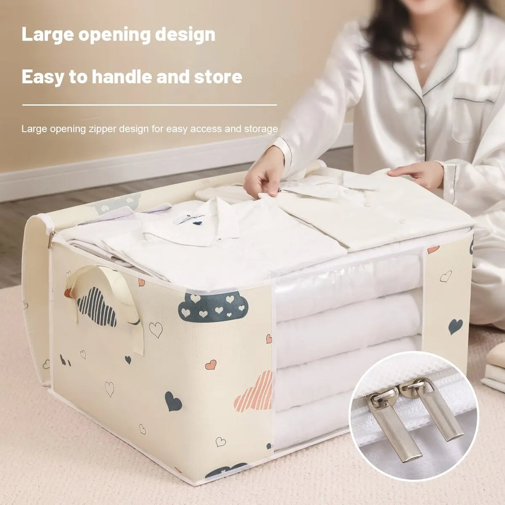 HOMEFISH Large Capacity Foldable Clothes Storage Bag with Reinforced Handle Sturdy Zipper for Blankets Bedding - Organizer Bag