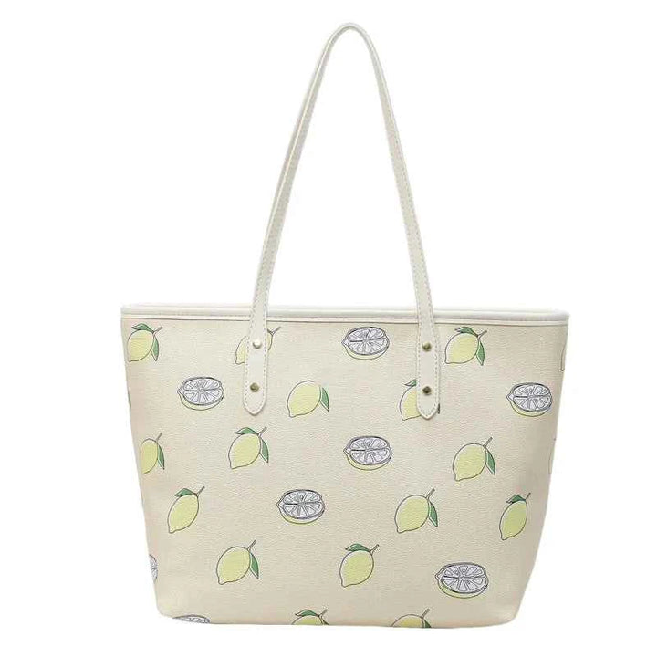 Cute Cherry Strawberry Lemon Print Casual Tote Bag Large Capacity Shopping Bag Aesthetic Handbag Grocery Bag for Women