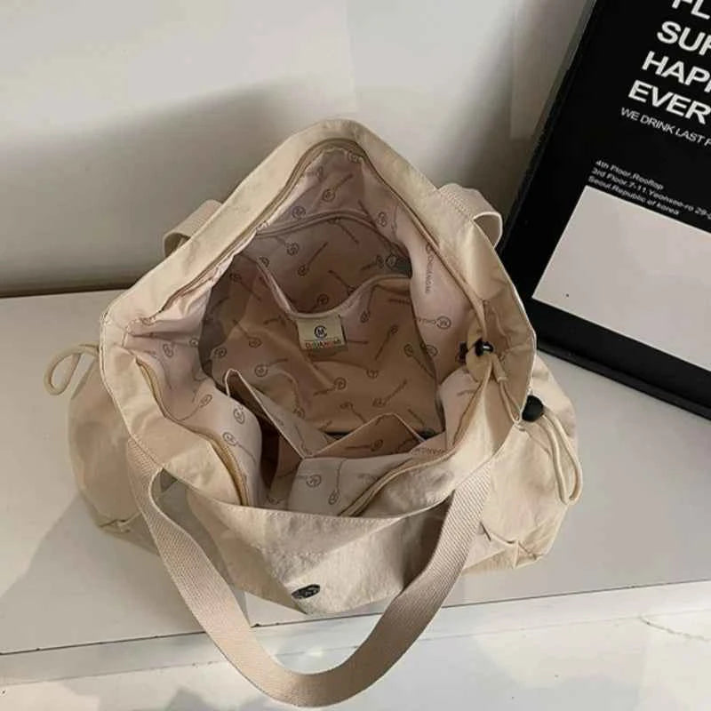 Women Stylish Oxford Tote Bag Lightweight Foldable Multi Pocket Large Capacity Shoulder Bag for School Versatile Storage Bags