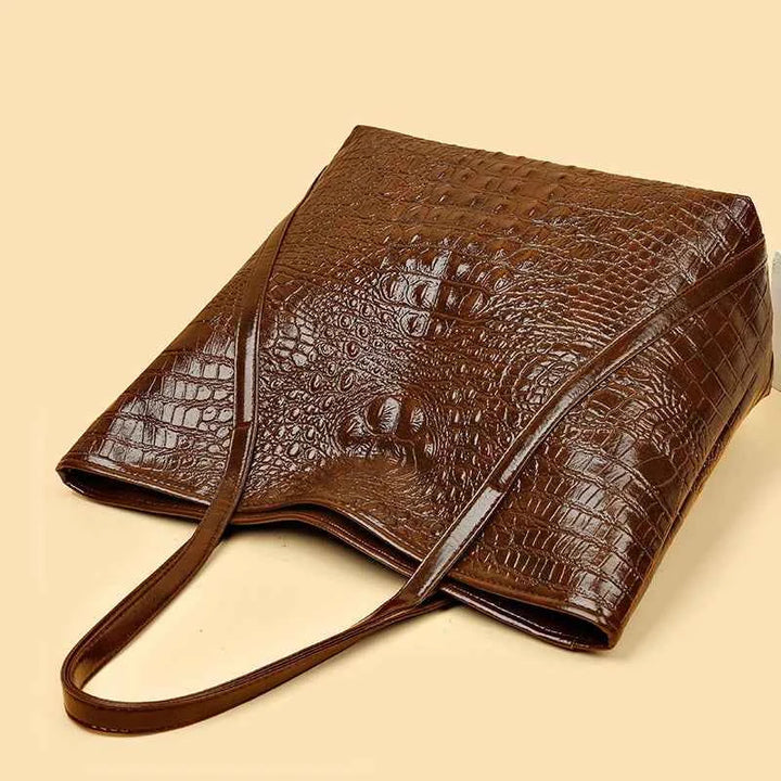 Simple Versatile Crocodile Print Tote Bag Large Capacity Fashion Handbag Vintage Design Shoulder Women's Bag
