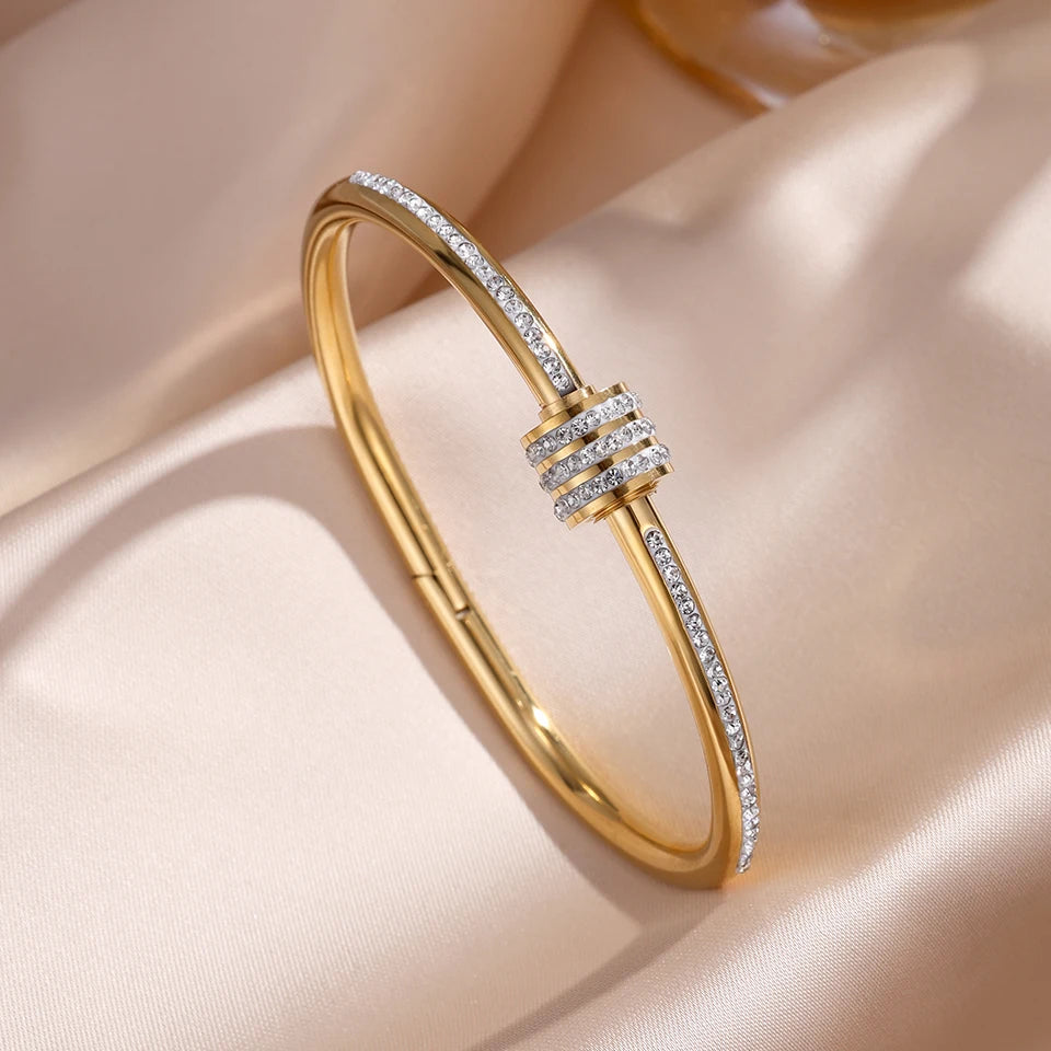 ZAKOL 5/1pcs Sparkling Zirconia Inlaid Stainless Steel Bracelet Set for Women Stackable Bangles Fashion Non Fading Jewelry Gift