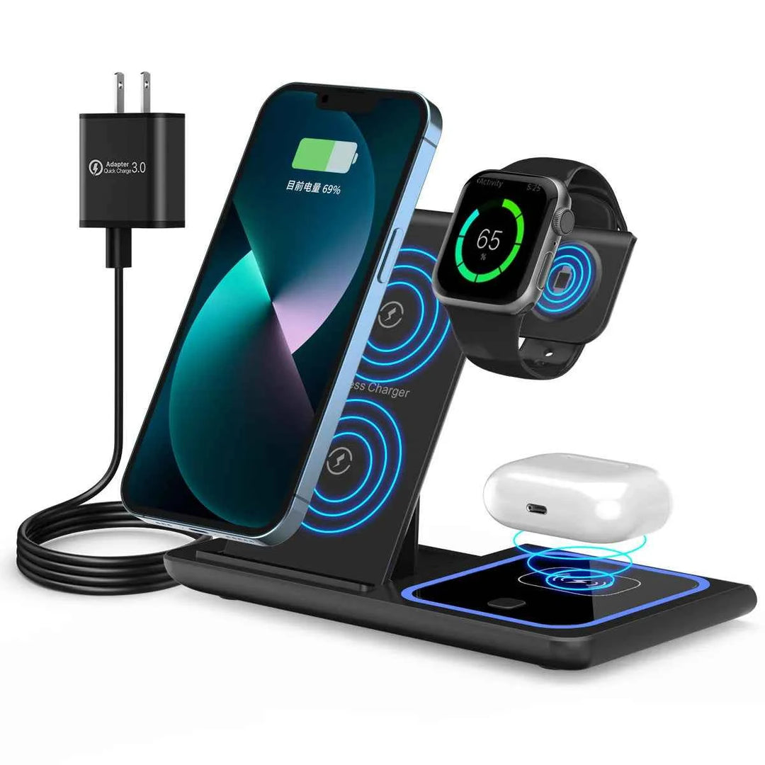 Three-in-one wireless charger magnetic holder MagSafe portable folding fast charging desktop mobile phone holder