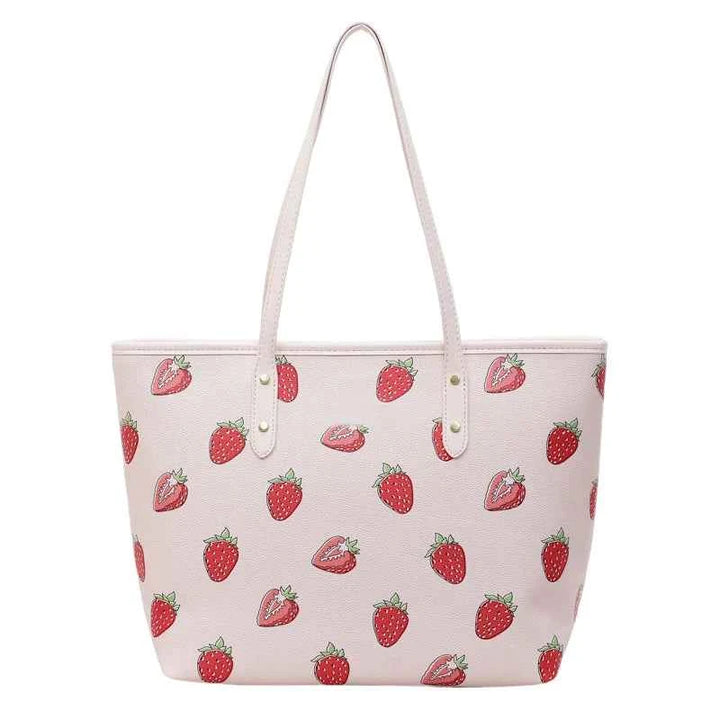 Cute Cherry Strawberry Lemon Print Casual Tote Bag Large Capacity Shopping Bag Aesthetic Handbag Grocery Bag for Women
