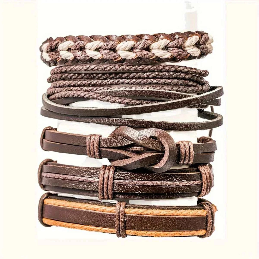 20Pcs Braided Leather Bracelets for Men Women Wrap Wood Beads Cuff Bracelet Hemp Cords Ethnic Tribal Handmade Wrap Wristband Bra