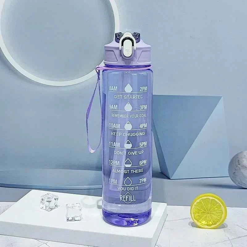 800ml/27oz Large Capacity Sports Water Bottle Leak Proof Plastic Drinking Cup With Time Scale Suitable For Travel Fitness Sports