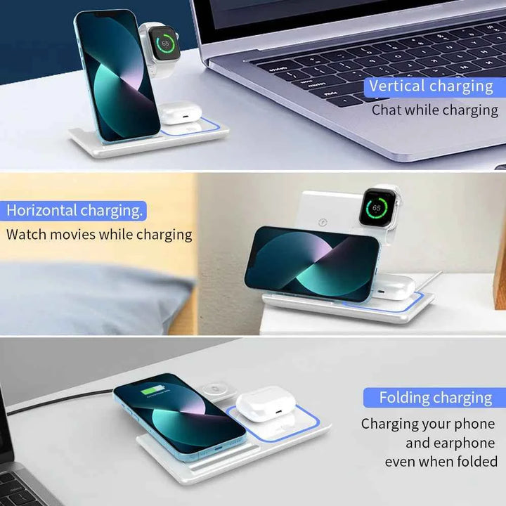 Three-in-one wireless charger magnetic holder MagSafe portable folding fast charging desktop mobile phone holder