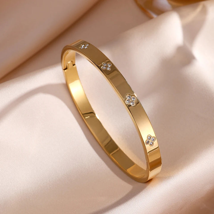 5/1pcs Sparkling Zirconia Inlaid Stainless Steel Bracelet Set for Women Stackable Bangles Fashion Non Fading Jewelry Gift