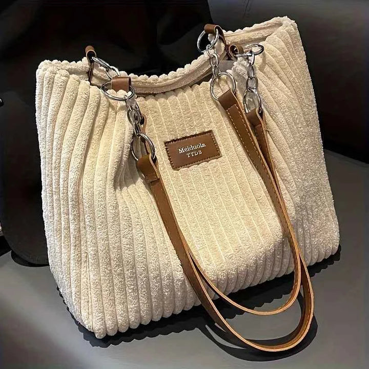 Stylish Soft Corduroy Tote Bag for Women Large Plush Shoulder Bag with Zip Large Capacity Women's Handbag