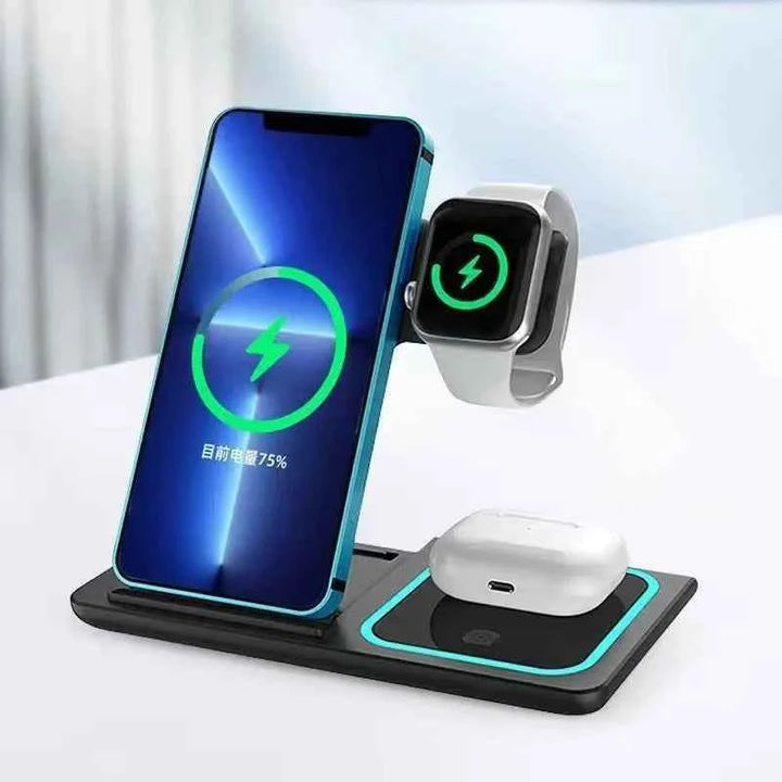 Three-in-one wireless charger magnetic holder MagSafe portable folding fast charging desktop mobile phone holder