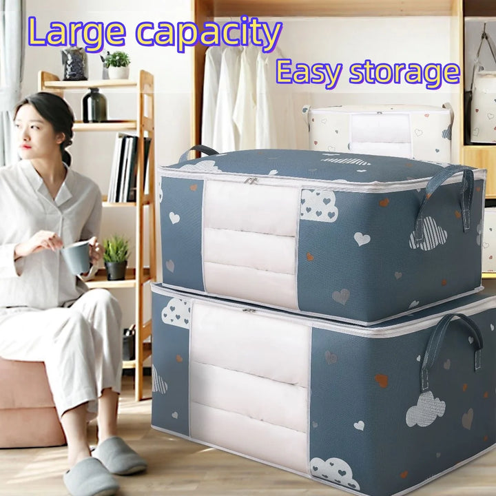 HOMEFISH Large Capacity Foldable Clothes Storage Bag with Reinforced Handle Sturdy Zipper for Blankets Bedding - Organizer Bag