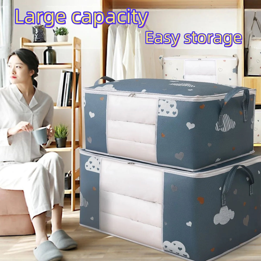 HOMEFISH Large Capacity Foldable Clothes Storage Bag with Reinforced Handle Sturdy Zipper for Blankets Bedding - Organizer Bag