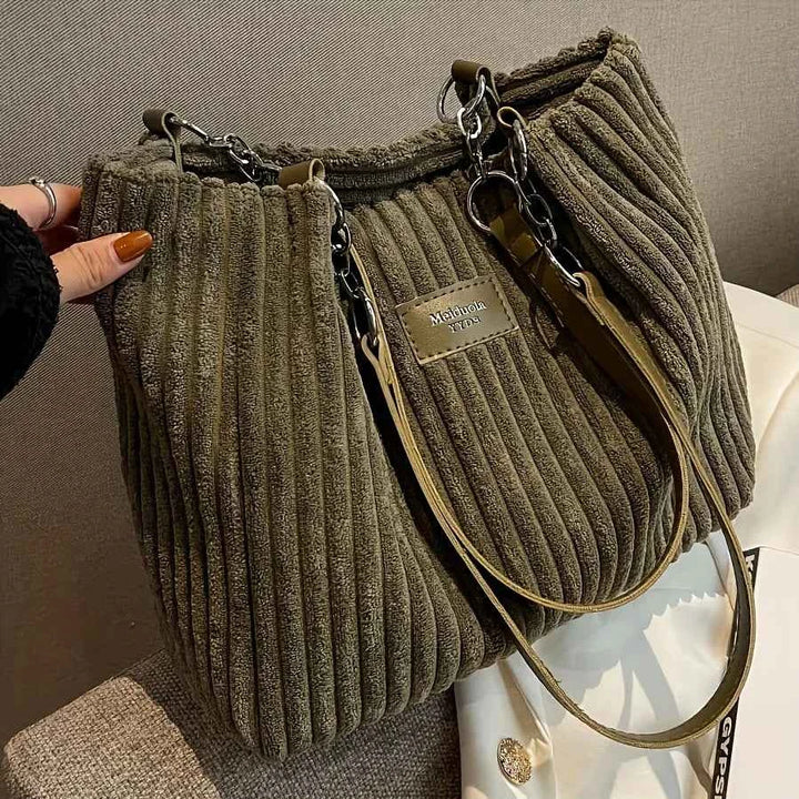 Stylish Soft Corduroy Tote Bag for Women Large Plush Shoulder Bag with Zip Large Capacity Women's Handbag