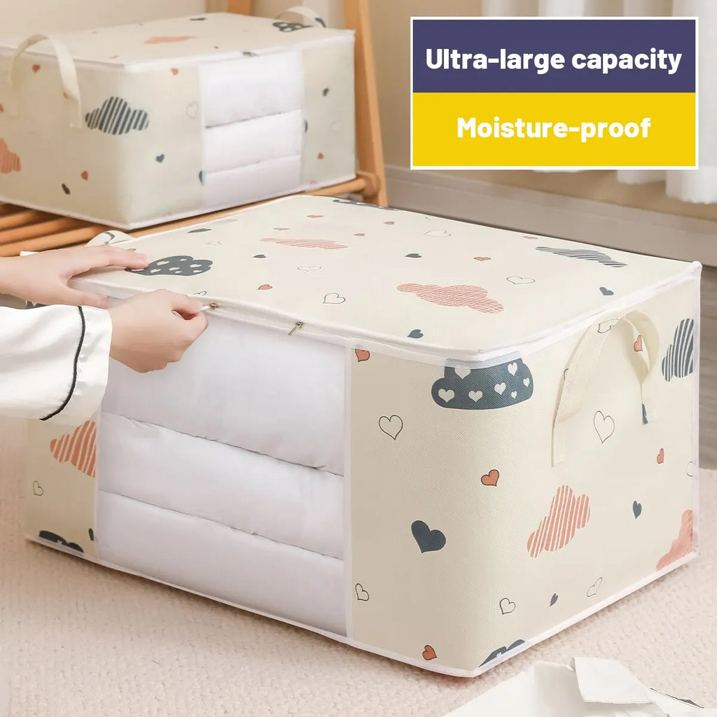 HOMEFISH Large Capacity Foldable Clothes Storage Bag with Reinforced Handle Sturdy Zipper for Blankets Bedding - Organizer Bag