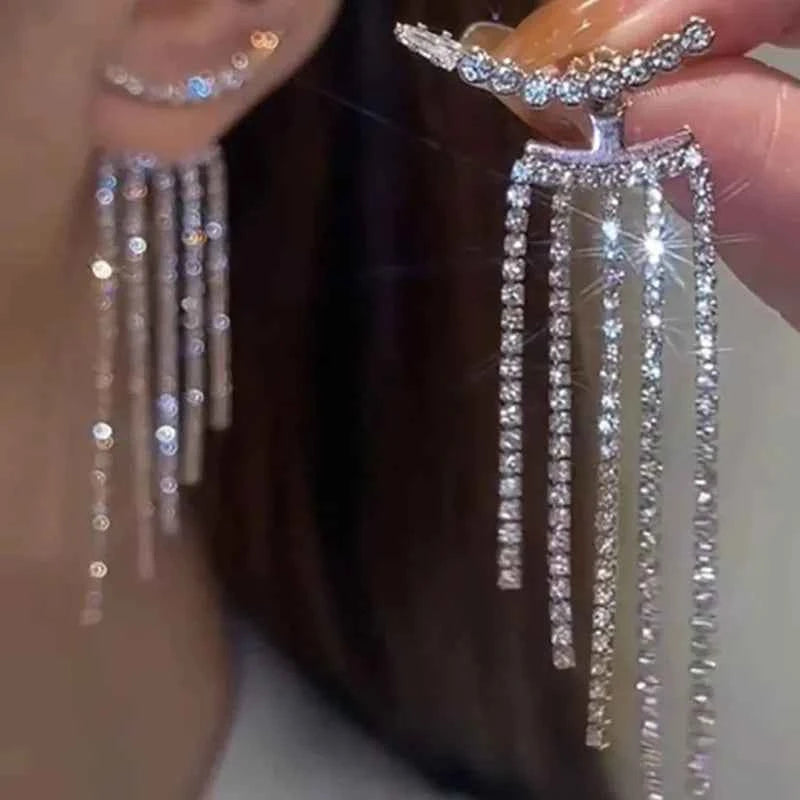 2024 New Simple Stars Tassel Earrings for Women Korean Charm Delicate Shiny Rhinestone Drop Earring Fashion Wedding Gift Jewelry