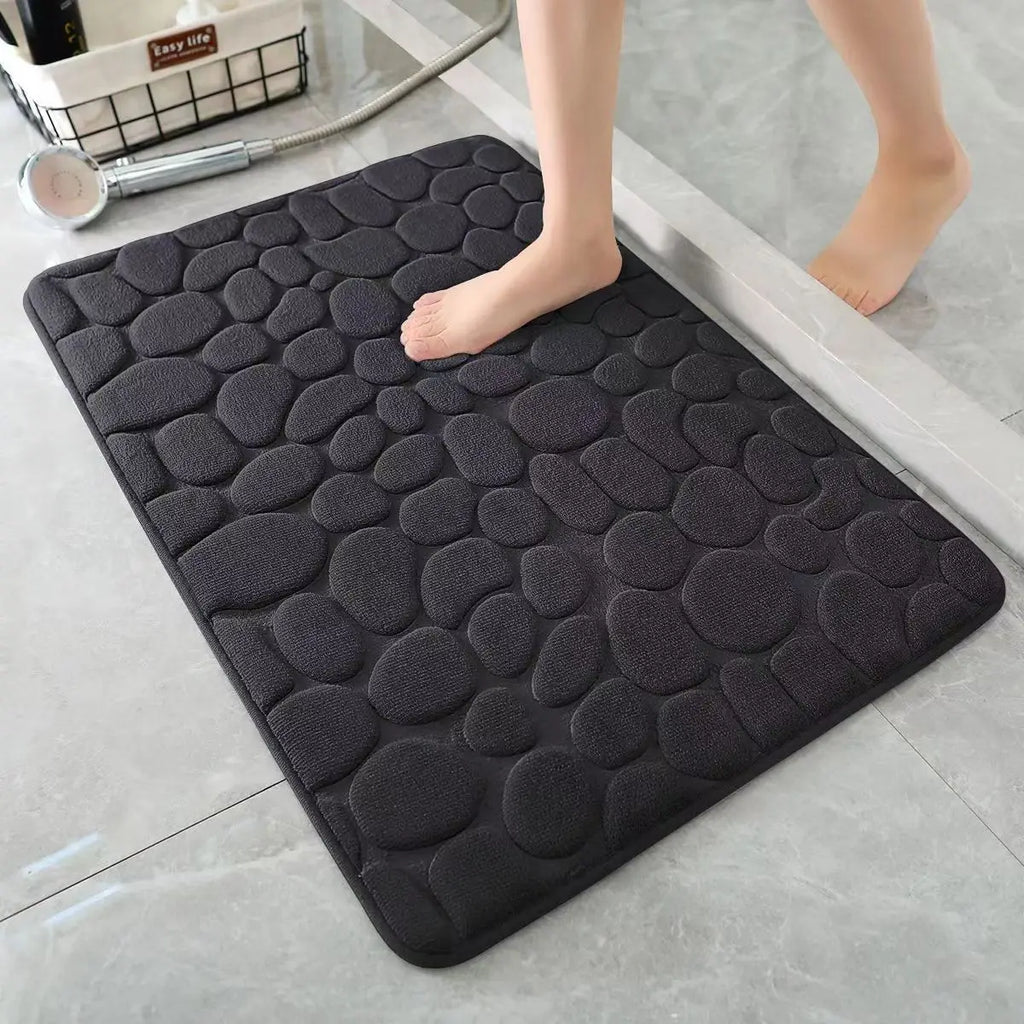 1PC Memory Foam Velvet Carpet Embossed Non-Slip Mat for Bathroom Living Room Cobblestone Floor Home Decorative Rug