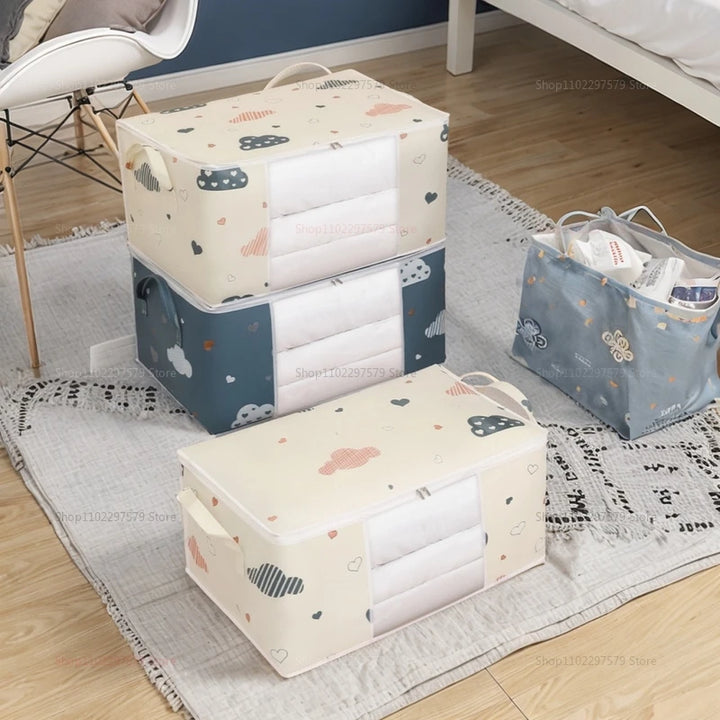 HOMEFISH Large Capacity Foldable Clothes Storage Bag with Reinforced Handle Sturdy Zipper for Blankets Bedding - Organizer Bag