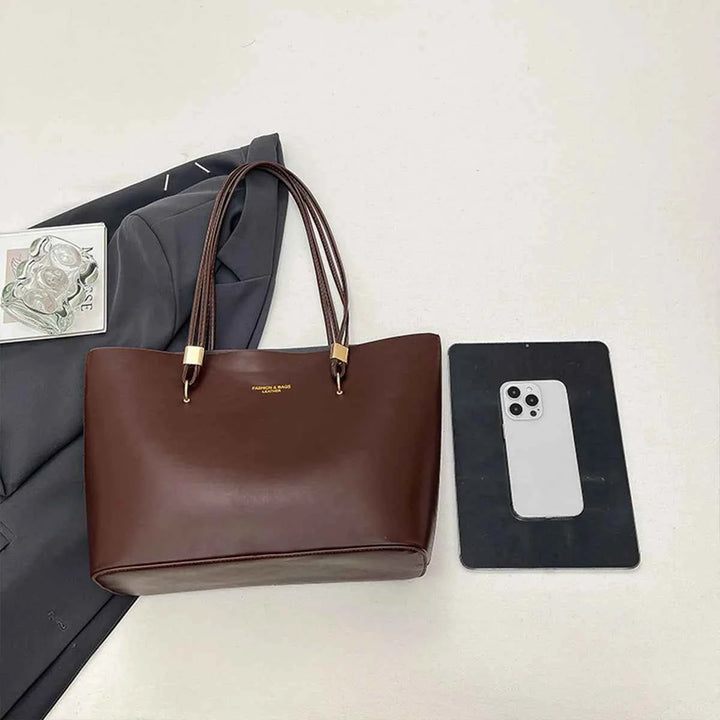 For Daily Use Fashion Tote Bag Simple Solid Color Glossy PU with Gold Letter Large Capacity Zipper Waterproof Shoulder Bag