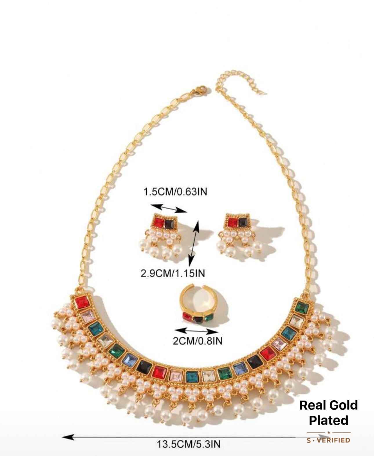 Vintage bronze alloy gold plated faux pearl necklace set