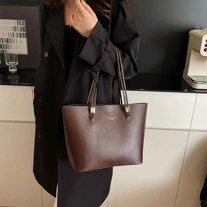 For Daily Use Fashion Tote Bag Simple Solid Color Glossy PU with Gold Letter Large Capacity Zipper Waterproof Shoulder Bag