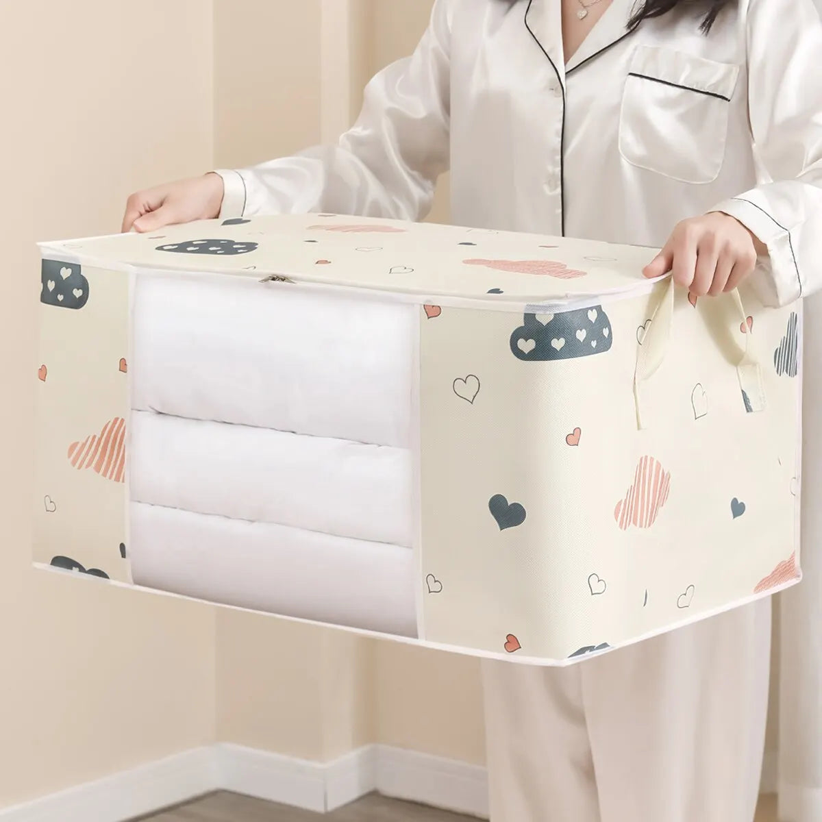 HOMEFISH Large Capacity Foldable Clothes Storage Bag with Reinforced Handle Sturdy Zipper for Blankets Bedding - Organizer Bag