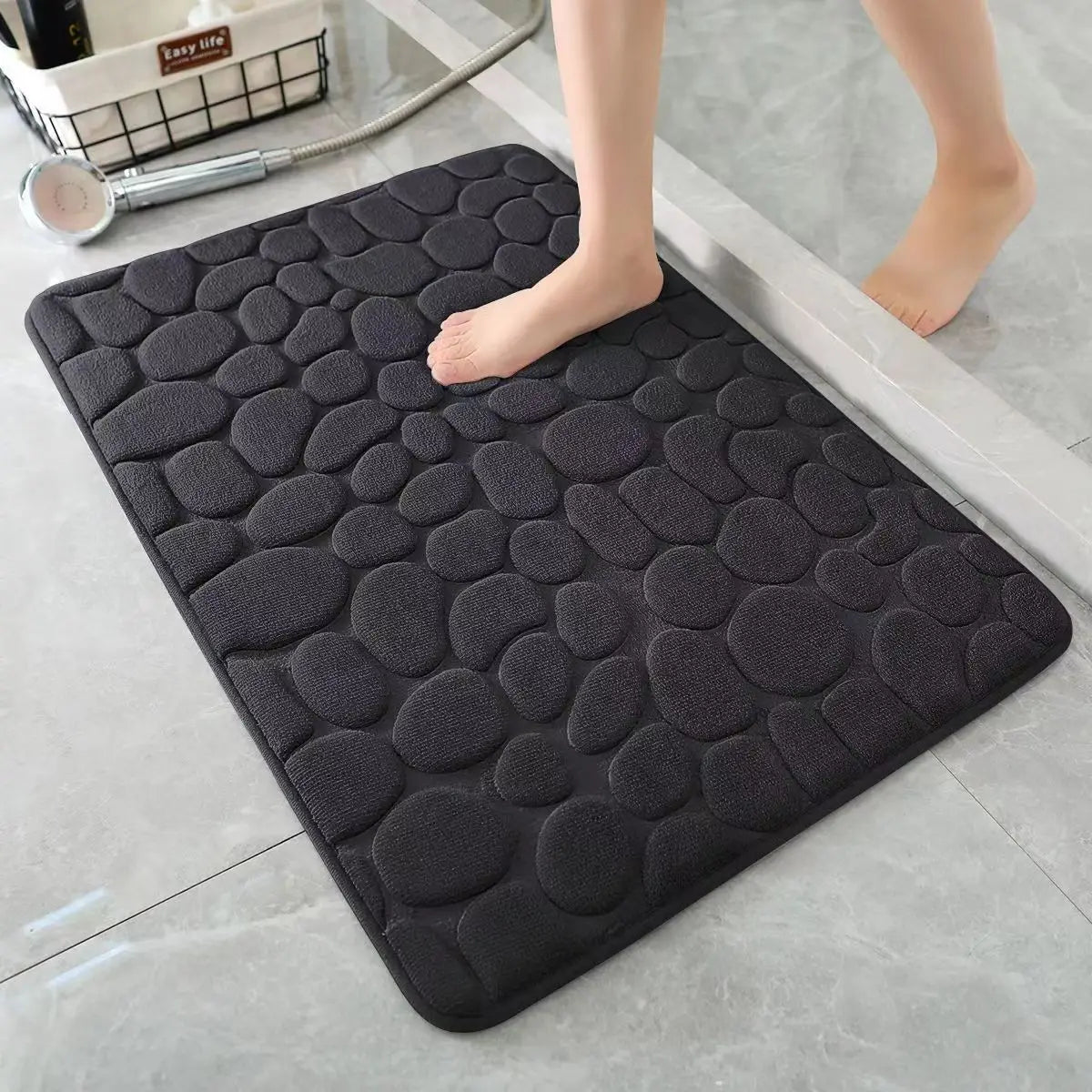 1PC Memory Foam Velvet Carpet Embossed Non-Slip Mat for Bathroom Living Room Cobblestone Floor Home Decorative Rug