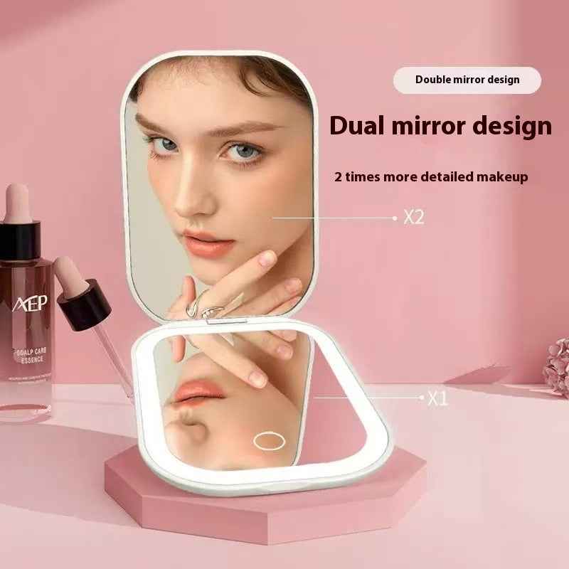 Ultra-thin Foldable Cosmetic Mirror With Light Tricolour Light Convenient HD Luminous