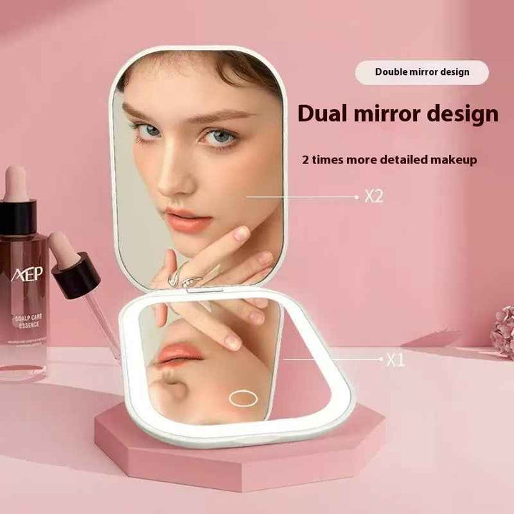 Ultra-thin Foldable Cosmetic Mirror With Light Tricolour Light Convenient HD Luminous
