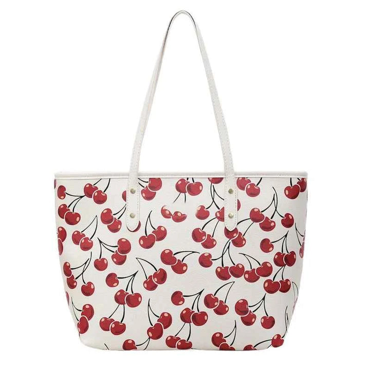 Cute Cherry Strawberry Lemon Print Casual Tote Bag Large Capacity Shopping Bag Aesthetic Handbag Grocery Bag for Women