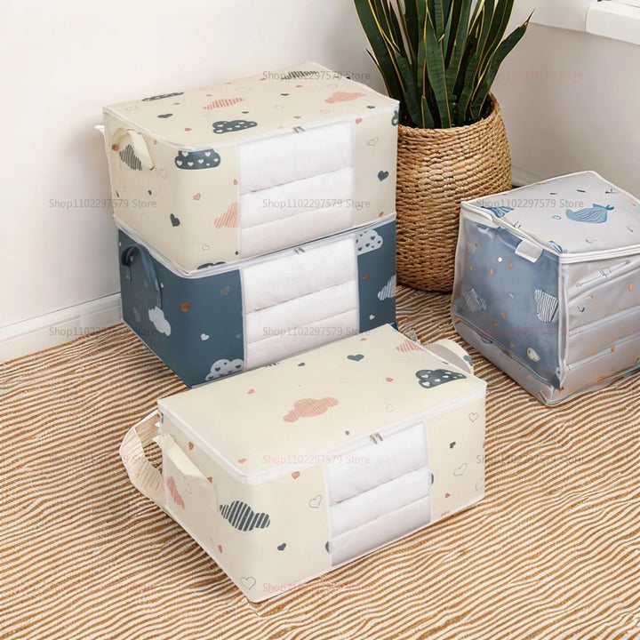 HOMEFISH Large Capacity Foldable Clothes Storage Bag with Reinforced Handle Sturdy Zipper for Blankets Bedding - Organizer Bag