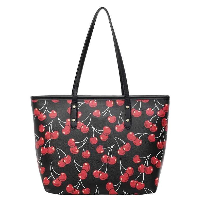 Cute Cherry Strawberry Lemon Print Casual Tote Bag Large Capacity Shopping Bag Aesthetic Handbag Grocery Bag for Women