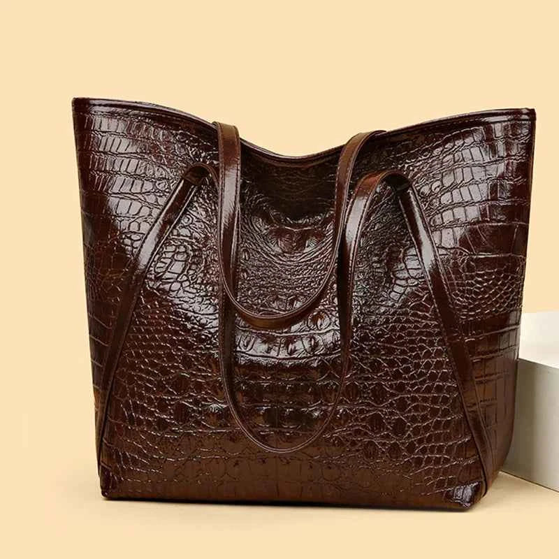 Simple Versatile Crocodile Print Tote Bag Large Capacity Fashion Handbag Vintage Design Shoulder Women's Bag
