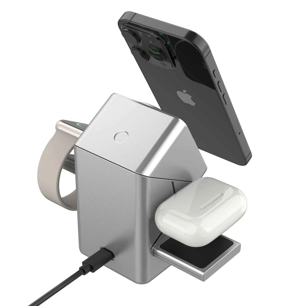 Electric rotating magnetic suction three-in-one wireless charger automatically applies to Apple mobile phone digital watch 15W