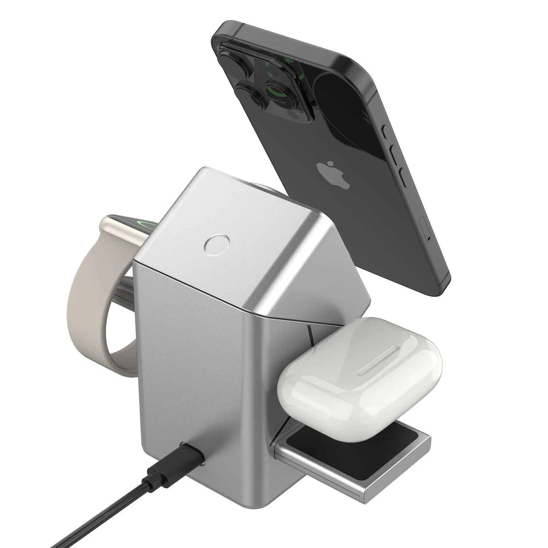 Electric rotating magnetic suction three-in-one wireless charger automatically applies to Apple mobile phone digital watch 15W