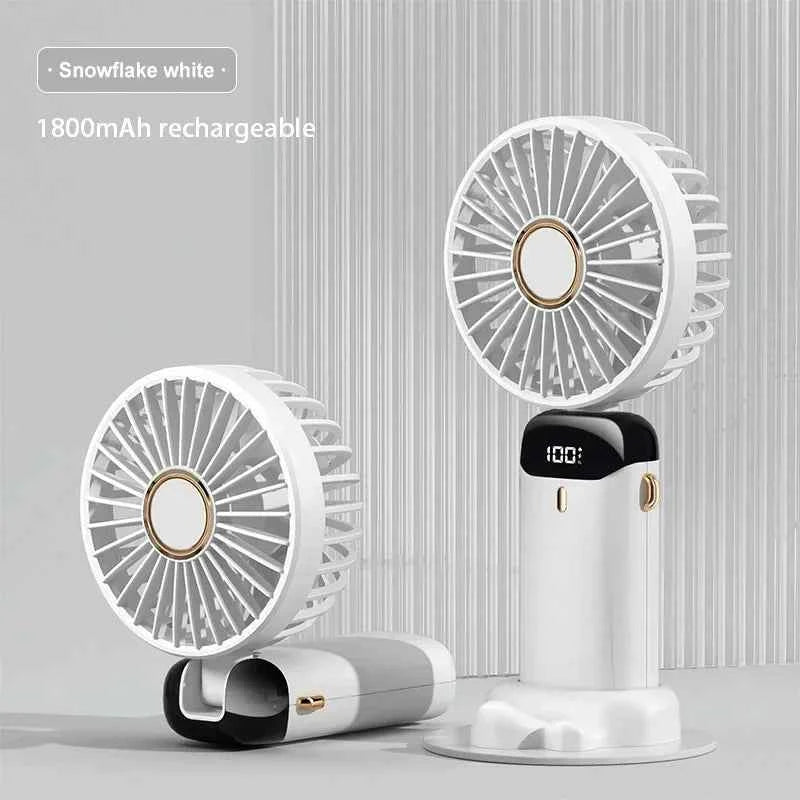 Portable Handheld Mini Fan Foldable Neck Hanging Fans 5 Speed USB Rechargeable Fan with Phone Stand and Display Screen 1800mAh