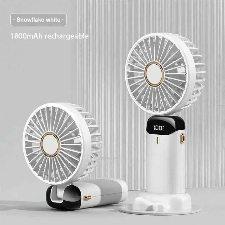 Portable Handheld Mini Fan Foldable Neck Hanging Fans 5 Speed USB Rechargeable Fan with Phone Stand and Display Screen 1800mAh