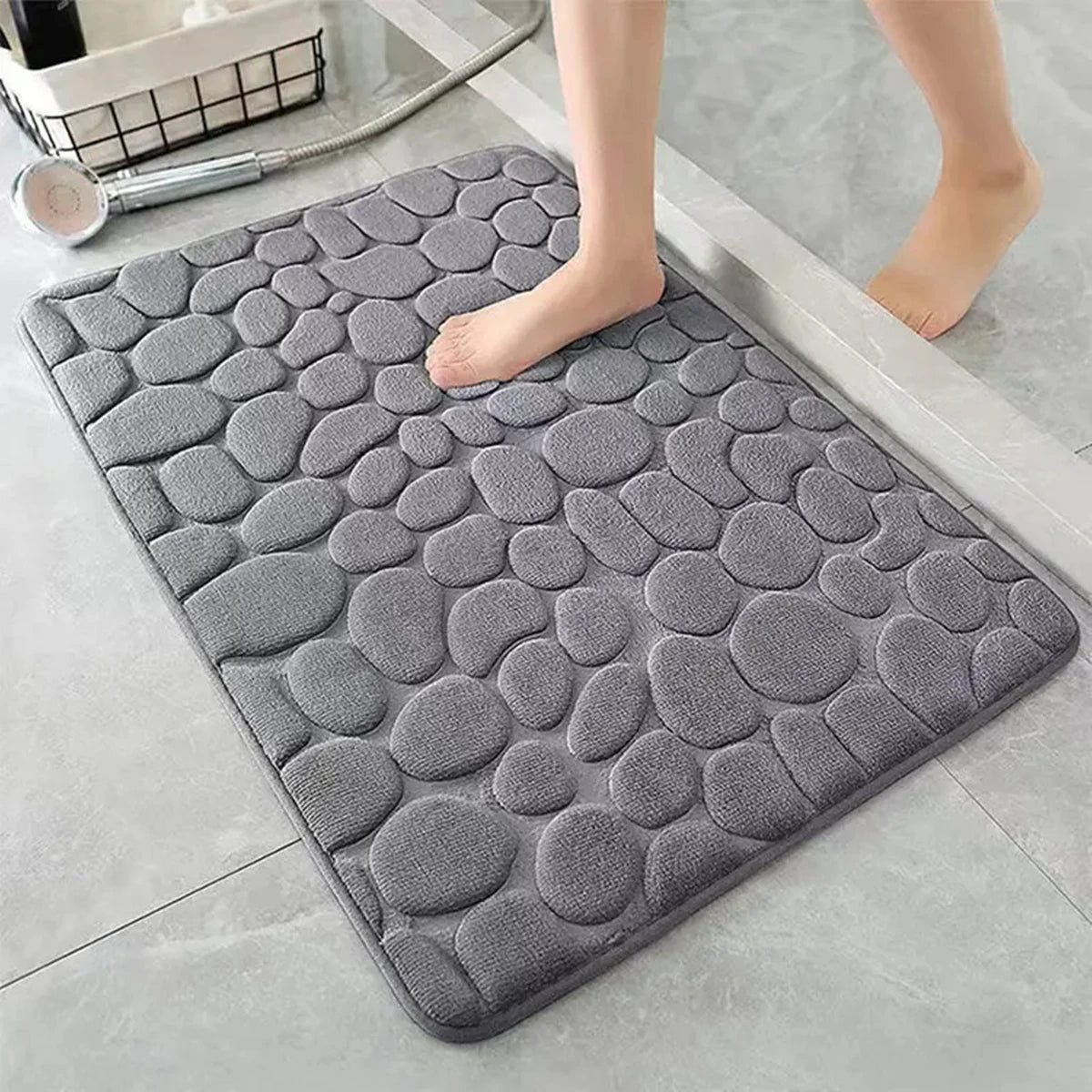 1PC Memory Foam Velvet Carpet Embossed Non-Slip Mat for Bathroom Living Room Cobblestone Floor Home Decorative Rug