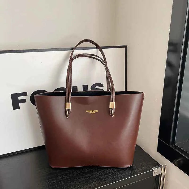 For Daily Use Fashion Tote Bag Simple Solid Color Glossy PU with Gold Letter Large Capacity Zipper Waterproof Shoulder Bag