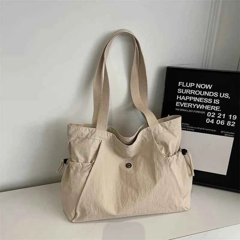 Women Stylish Oxford Tote Bag Lightweight Foldable Multi Pocket Large Capacity Shoulder Bag for School Versatile Storage Bags