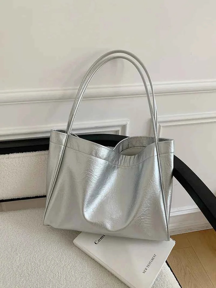 Casual large capacity totes Commuting designer women shoulder bags luxury soft pu leather lady purses and handbags big silver